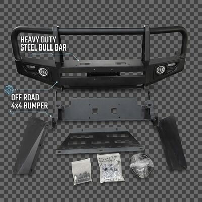 Off Road 4x4 ออโต้อะไหล่ สีดํา เหล็ก อุปกรณ์เสริมรถยนต์หน้า Bumper Bull Bar สําหรับ Toyota Hiace