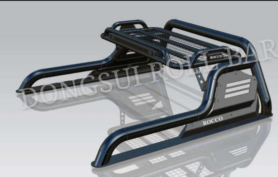 OEM Factory Outlet 4X4 รถกระบะรถบรรทุกเหล็กสีดำม้วนบาร์พร้อมตะกร้าสัมภาระ Fit สำหรับ Toyota Tacoma Hilux Vigo Revo
